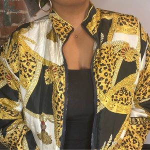 Vintage 100% Silk Black and Gold Bomber Jacket